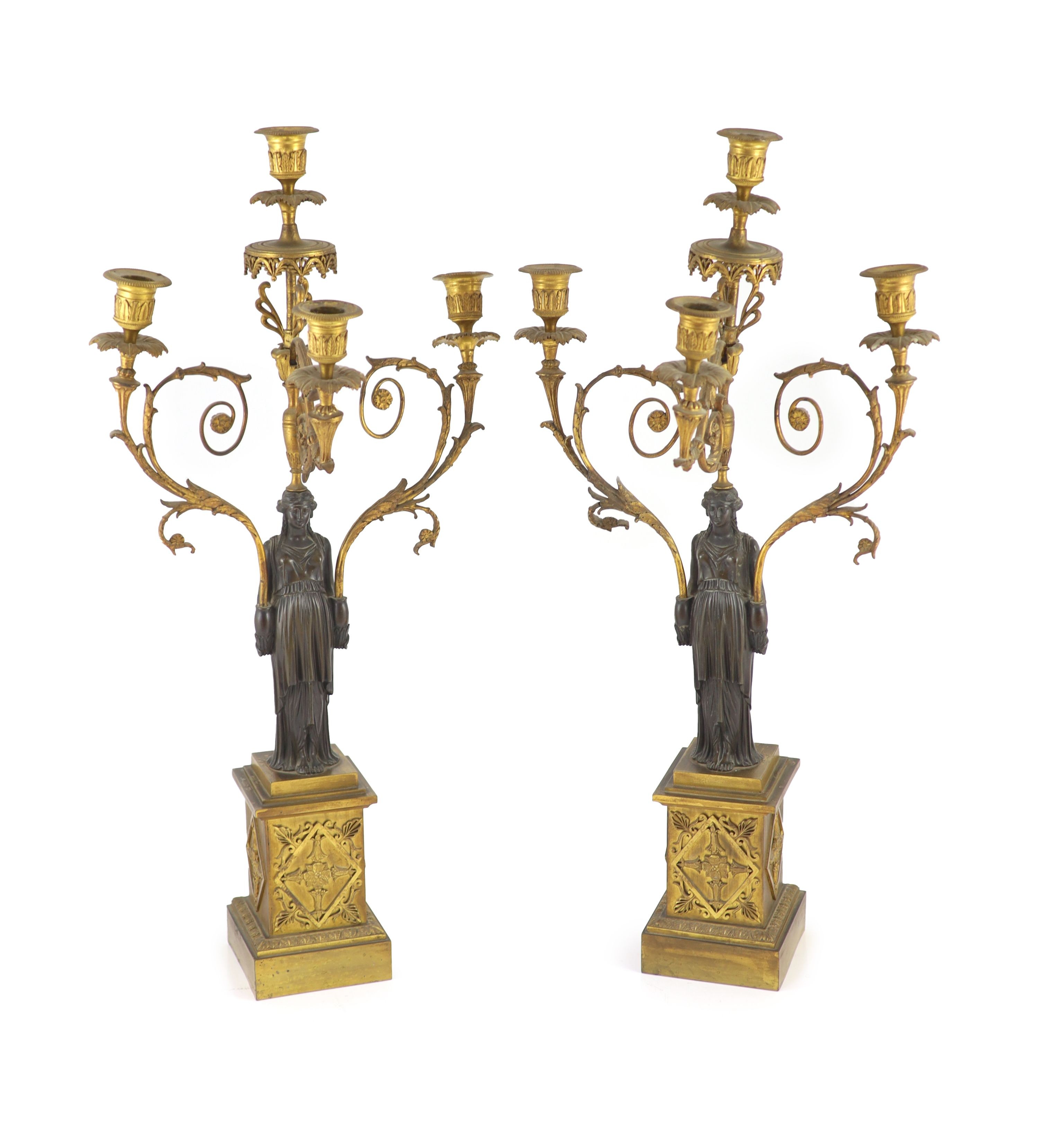 A pair of 19th-century French bronze and ormolu candelabra H 68cm. W 32cm.